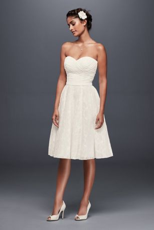 David's Bridal Strapless Tea Length Dress